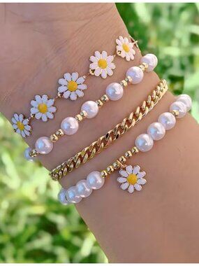 4 Cute Bracelets Bohemian-Style Small Golden Beads Creative Daisy Chain Design